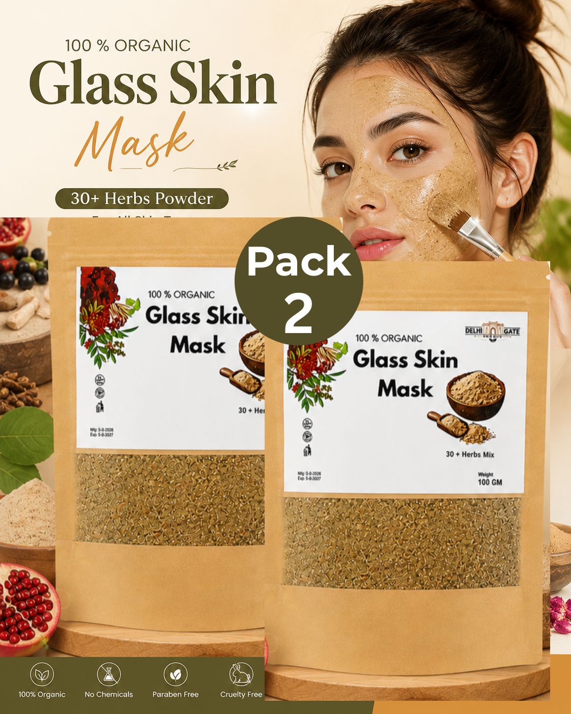 Natural Glass Skin Face Mask (Pack 2)