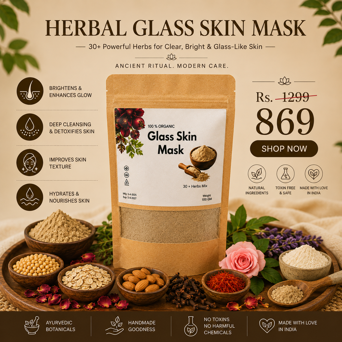 Herbal Glass Skin Face Mask(Pack 3)